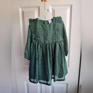 Forest green floral girls dress